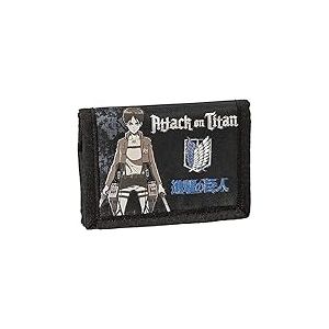 Attack on Titan Comix Portefeuille Officiel avec Fermeture en Velcro Pratique, Poche extérieure et Compartiments intérieurs, idée Cadeau Enfants et Adolescents, 13 x 9H x 2 cm