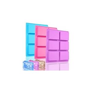 Bolatus Lot de 3 moules rectangulaires en silicone &agrave; 6 cavit&eacute;s pour la cuisson, les g&acirc;teaux, le chocolat, les biscuits, les gla&ccedil;ons faits &agrave; la main (rose + bleu + violet)