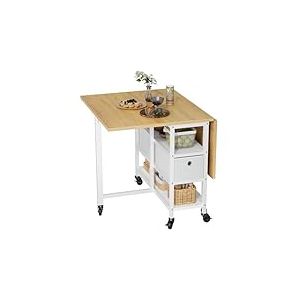 YITAHOME Table de Salle &agrave; Manger Pliable, Table Rabattable Mobile avec 6 roulettes et tiroirs de Rangement pour Petits espaces, Cuisine, Salle &agrave; Manger, Ch&ecirc;ne Jaune et Blanc