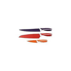 Premier Housewares 0907072 Ensemble de 3 Pièces Couteaux de Chef/à Découper/d'Office avec Lame Antiadhésive Polypropylène/TPR Rouge/Violet/Orange