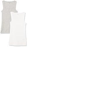 Amazon Essentials Débardeur à Encolure Carrée, Coupe Ajustée Femme, Lot de 2, Blanc/Gris Clair Chiné, XS