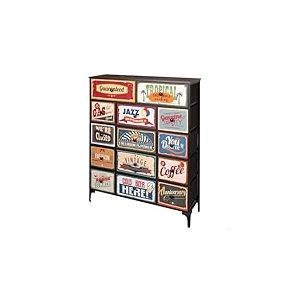 AKTIVE Max Home Commode de Chambre à Coucher Polyvalente, Graphisme Rétro et Vintage, 14 Tiroirs en Tissu Léger, 103X30X119 cm, Structure en Acier, Dessus en Bois, Tables de Chevet