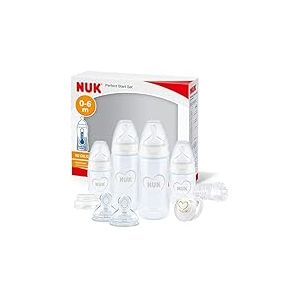 NUK Perfect Start First Choice+ Lot biberon | 0-6 mois | 4 biberons anti-coliques, 1 sucette, 1 goupillon et plus encore | Sans BPA | Lot de 10 pièces