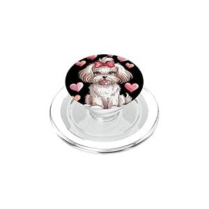Adorable Fluffy Puppy with Pink Bow Cartoon Animal Lovers PopSockets PopGrip pour MagSafe