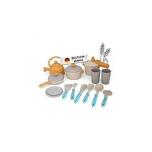 alldoro 60425 Set de Cuisine - 14 pi&egrave;ces pour Les Cuisines d'enfants, Les Cuisines de Jeux - en m&eacute;lange de Plastique et de Paille de bl&eacute;, ecofriendly