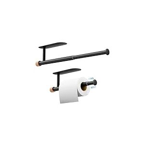 Zivacate Porte essuie-Tout Extensible, [Accents esthétiques en Bois] Porte-Rouleau de Papier Toilette Auto-adhésif/perçage, Support Mural pour essuie-Tout, Porte-Serviettes en Papier (Noir Mat)