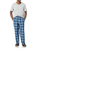 Amazon Essentials Pyjama avec Pantalon en Popeline de Coton et T-Shirt en Jersey de Coton Homme, Bleu Marine &Eacute;cossais/Gris Chin&eacute;, XL