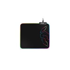 KROM KNOUT RGB - Tapis de souris de jeu pour souris d'ordinateur, base en caoutchouc antid&eacute;rapante, cadre cousu avec bande LED RGB, taille 320x270x3 mm, couleur noire
