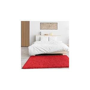 VIMODA Prime Tapis Shaggy Couleur Shaggy Poils Tapis Moderne pour Salon Chambre, Dimensions: 150 cm Carr&eacute; - Rouge, &Oslash; 160 cm Rond