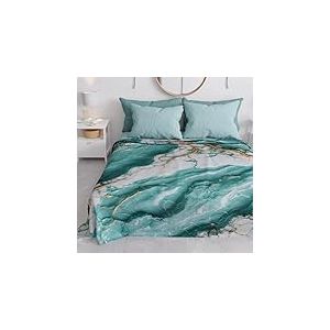 PETTI Artigiani Italiani - Couvre-lit 1 Place (160x260 cm) Printemps Été, Parure de Lit Légère Simple, Draps de Lit Une Personne, Marbre Vert d'eau, 100% Fabriqué en Italie