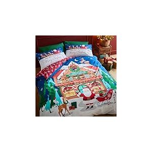 Catherine Lansfield Christmas Santa's Workshop Parure de lit r&eacute;versible avec Housse de Couette et taie d'oreiller Bleu Marine