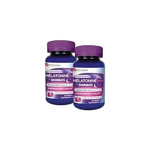 Forté Pharma - Duo Mélatonine 1900 Gummies sommeil - Melatonine 1,9 mg a macher - Complément Alimentaire Sommeil Adulte, Endormissement facilité, Décalage horaire, Jetlag - 2x30 gommes, 1/soir