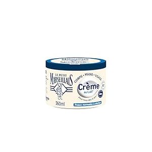 Le Petit Marseillais Crème Hydratante Multi-Usage Lait (pot de 360 ml) – Crème corps, mains et visage pour les peaux normales à sèches – Soin hydratant 48h avec 95% d'ingrédients d'origine naturelle