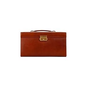 Time Resistance Bo&icirc;te &agrave; bijoux | Organiseur de bijoux en cuir v&eacute;ritable | Bo&icirc;te de rangement pour accessoires bleu marine avec serrure &agrave; cl&eacute; pour femme (Cognac marron)