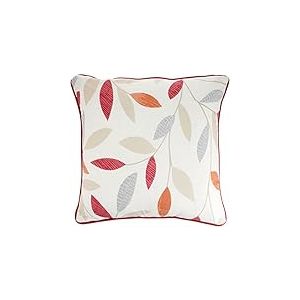 Fusion Beechwood Feuille Floral (43 x 43 cm) -100% Coton Inclus Bord Passepoil-Rideaux Assortis Disponibles-Coussin Rouge/Orange avec Rembourrage, Red, 43 x 43cm (Filled Cushion)