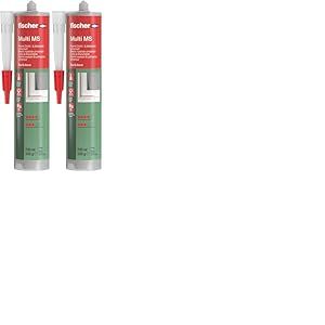 fischer - Mastic colle universel Multi MS blanc - pour collage et &eacute;tanch&eacute;it&eacute; - 1 cartouche de 290 ml avec canule &agrave; capuchon refermable (Lot de 2)