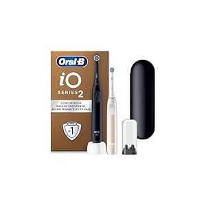 Oral-B Brosses A Dents Electriques Duo iO 2, Noire et Rose Clair, 3 Modes De Nettoyage, Brossage Silencieux, Capteur De Pression, 2 Brossettes Oral B De Rechange, Chargeur, Etui De Voyage, En Carton