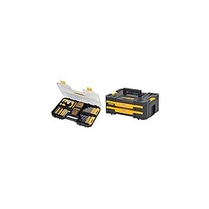 DEWALT Coffret TSTAK avec 100 Accessoires de Perçage et de Vissage - Spécial Béton & Mallette de Transport TSTAK Box IV - Caisse de Rangement Vide - avec 2 Tiroirs et 1 Diviseur - 440 x314 x 176 mm