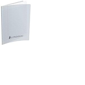 CONQUERANT Cahier Classique 17x22cm Grands Carreaux Sey&egrave;s 192 Pages Agraf&eacute;es Couverture Polypro Incolore