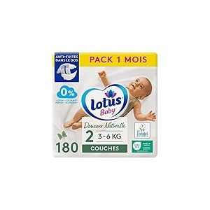 Lotus Baby Douceur Naturelle - Couches Taille 2 (3-6 kg/Nouveau-né) Pack 1 mois - 180 couches