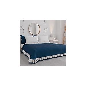 PETTI Artigiani Italiani - Couvre-lit Double d'&eacute;t&eacute; en Coton, Couvre-lit &agrave; Double Volant, Couverture l&eacute;g&egrave;re Double, Couvre-lit avec Volant, Bleu, 100% fabriqu&eacute; en Italie