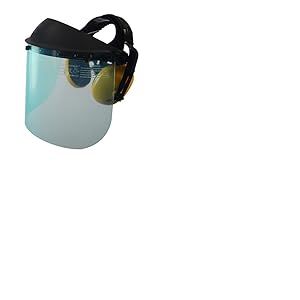 UNIVERSEL - Visi&egrave;re De Protection Plastique Relevable & Casque Anti Bruit Int&eacute;gr&eacute; - Mod&egrave;le Professionnel - Largeur Visi&egrave;re 400mm, Hauteur 190mm - D&eacute;broussailleuse & Bricolage