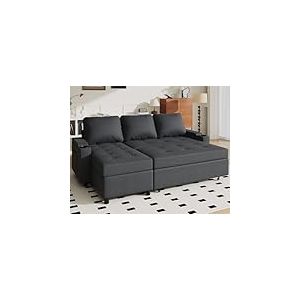 JUMMICO Canap&eacute; Convertible, Canap&eacute; d'angle Convertible avec Rangement, Canape 3 Places Canap&eacute; Lit avec Accoudoirs Multifonctionnel pour Salon, Bureau et Petit Appartement, Gris