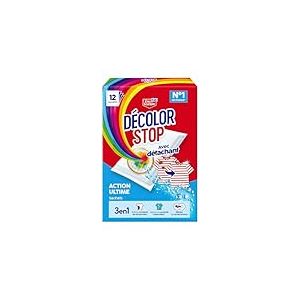 Decolor Stop - 3 en 1 - Avec Detachant - Action Ultime - Evite les Accidents de Decoloration - Assure une Proprete Impeccable - Elimine les Taches Tenaces - x12 Sachets