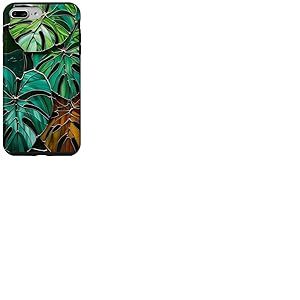 Coque de téléphone Motif Feuilles de Monstera Style vitrail Art déco Vert Coque pour iPhone 7 Plus/8 Plus
