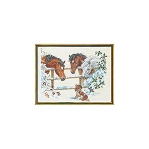 MARUSSIA Eva Rosenstand Kit de point de croix Motif chevaux et chiots 45 x 60 cm