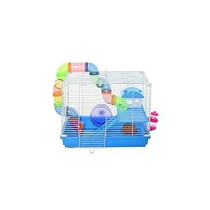 PawHut Cage pour Rongeur Hamster 2 Niveaux avec Tunnel, Bouteille d'eau, Roues, Maison, &eacute;chelle dim. 46L x 30l x 37H cm