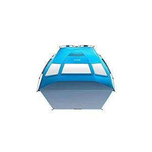 OutdoorMaster Tente de Plage Pop-up pour 3 à 4 Personnes XL – Installation Facile, auvent de Plage Pliable avec Protection UV UPF 50+, Lucarne de Toit Amovible, Taille familiale (Bleu)