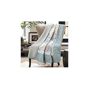 Cozyholy Couvre-lit r&eacute;versible 100% Coton Patchwork pour canap&eacute; ou canap&eacute; Motif Floral Bleu