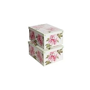 Collection Peonie Pivoines Boite de Rangement avec Couvercle, Boite en carton, Rangement Vetement, Rangement Chambre, Bureau, Organisateur Tiroir, Boite Cadeau, Lot de 2 boites LARGE