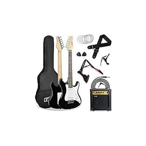 3rd Avenue XF Pack Ultime Guitare Électrique Taille 3/4 avec Ampli 10 W, Jack, Stand, Housse de Transport, Sangle, Jeu de Cordes de Rechange, Médiators et Capodastre – Noir
