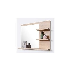 DOMTECH Miroit avec Tablette, Miroir de Salle de Bain, Montage Mural, Chêne Sonoma, Miroir de courtoisie, P