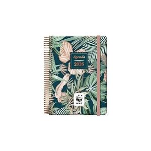 Dohe - Agenda 2026 - Jour par Page, Format 12,5x18 cm, Anneaux et &Eacute;lastique, 12 Mois Janvier &agrave; D&eacute;cembre, Planificateur Annuel en Espagnol, 4 Pages d&rsquo;Autocollants - WWF
