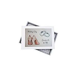 WHITE COTTON CARDS Jour apr&egrave;s Jour, Petit-Fils et sa Femme Mini Album Photo, Chaussures et bagues de Mariage Tableau, Design, Blanc, 12.5 x 17.5 x 2.5 cm