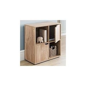BAKAJI Meuble Meuble biblioth&egrave;que Basse Design Cube Moderne Armoire &eacute;tag&egrave;re avec 4 &eacute;tag&egrave;res et 2 Portes Dimensions 60 x 29 cm ameublement Maison Salon Salon (Cero)