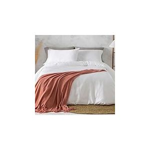 Burrito Blanco Underzy Parure de lit 3 pi&egrave;ces en Coton satin&eacute; 300 Fils avec Housse de Couette, Drap-Housse et taie d'oreiller pour lit de 150 cm (150 x 190/200 cm) Blanc 405 cm