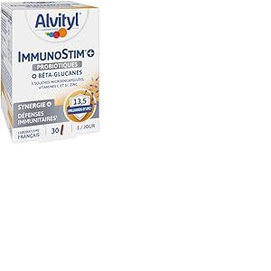 Alvityl - Immunostim + Gélules - Probiotiques, Bêta-glucanes, Fibres, Vitamine C et D, Zinc - Dès 12 ans - 30 gélules