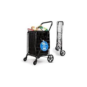 SereneLife Chariot de Courses - Caddie de Courses Pliable - Chariot à roulettes Portable avec Capacité de 50 kg - Doublure Amovible et Résistante aux Intempéries - Roues Pivotantes à 360° - Noir
