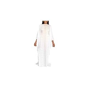 HD Robe Caftan Africaine Longue avec Perles et Strass pour Femme, Blanc, Taille Unique