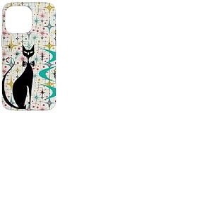 Style rétro Atomic Era Mid Century Kitty Star Fond Coque pour iPhone 14 Pro Max