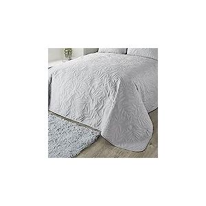 Serene Luana Collection Luana Couvre-lit matelassé en Microfibre Douce avec Broderie Feuille et Feuilles Argenté 230 x 200 cm