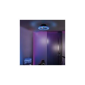Lightbox LED plafonnier avec ventilateur silencieux & lumière frontale RGB | Ø 42 | plafonnier noir | lampe gaming à intensité variable | par télécommande | 26 W | 2700-6500 K | 3100 lm | en plastique