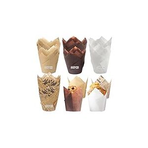 Woobroo Caissette Muffins Papier Tulipe 200 PCS, Caissettes Cupcake Taille standard, Naturel & Non Blanchi, Moule Muffins Papier pour Cuisson Mariage, Anniversaire, F&ecirc;te, (4&times;50PCS)