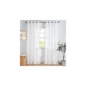 NICETOWN Rideaux Voilages Blanc Lot de 2, 140x245cm (Largeur x Hauteur) &agrave; Oeillets, Semi-Transparent Lumineux pour Porte Salon Chambre Maison, D&eacute;coration Fen&ecirc;tre