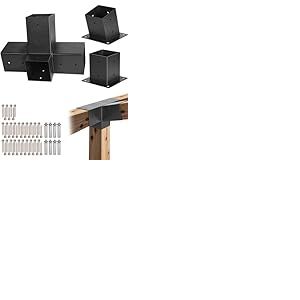 VEVOR Kit Support de Pergola, Lot de 3, Support de Poteau Bois 92x92 mm, Supports d'Angle 4 Voies, avec Base de Poteau, Base Murale, pour Poutres Bois Standard Toit Inclin&eacute;, Banquet F&ecirc;te en Plein Air
