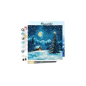 Figured'Art Mini Peinture par Num&eacute;ro Adulte 20x20cm avec cadre Nuit &Eacute;toil&eacute;e &agrave; No&euml;l - Petit Format Kit de Loisir Cr&eacute;atif DIY Num&eacute;ro d'Art Complet